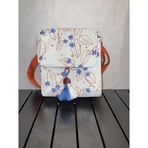Opalhouse Fold Over Lunch Box Blue Line Floral Tassel Lunch Bag Kids Adults